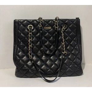 Kate Spade Quilted Black Leather Chain Link Tote Large Bag